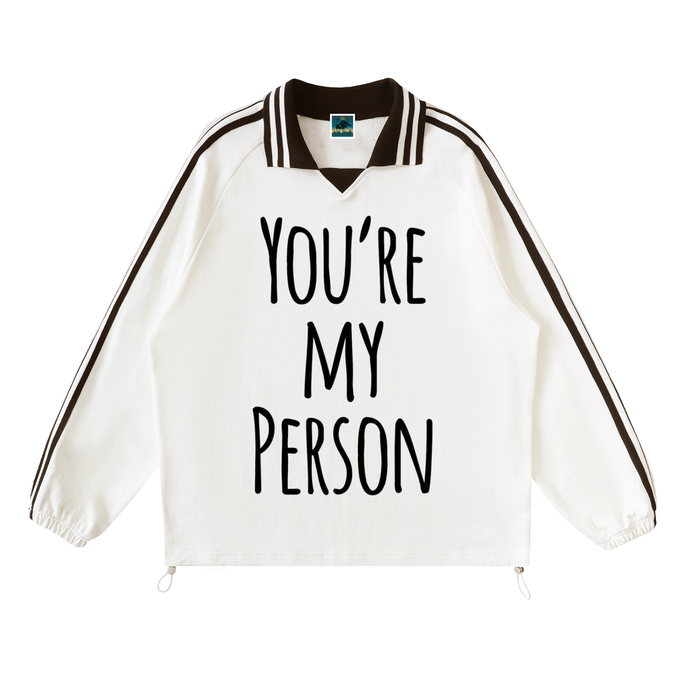 Contrast Striped Lapel Collar Sweatshirt
